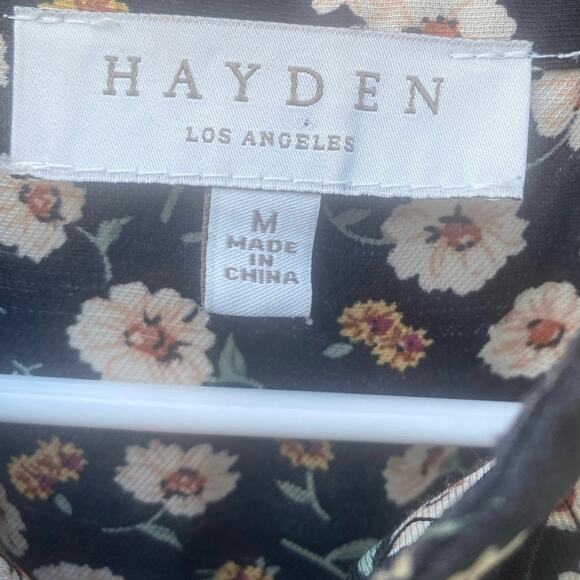 Hayden Los Angeles Black Floral Midi Dress Ruffle Front Women’s Size M - Picture 6 of 7